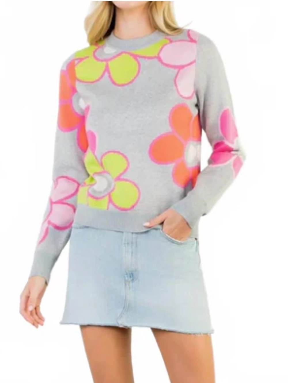 THML Bridget Sweater in a grey multi-color floral pattern - Picture 13 of 14